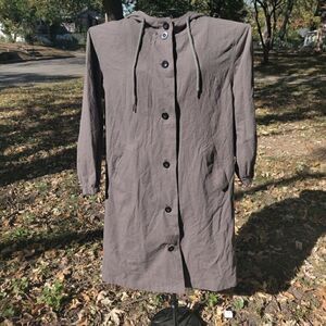 O-nelue Green Gray Hooded Trench Coat Sz XL